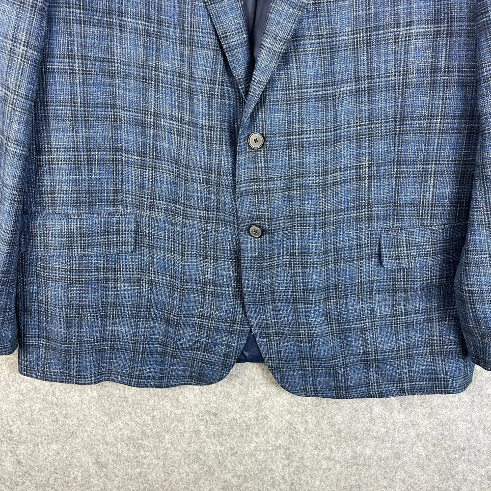 Joseph Abboud Heritage Blazer Mens 52L Blue Plaid Windowpane Wool Silk Linen